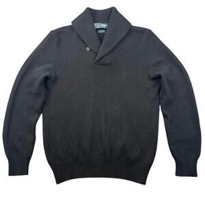 Polo Ralph Lauren Cashmere Wool Shawl Collar Sweater Black Button Pullover - S